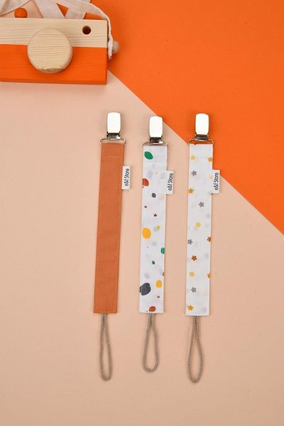 e&f Store Cotton Certified Baby Pacifier Chain - set of 3 - Patterned and salmon strap