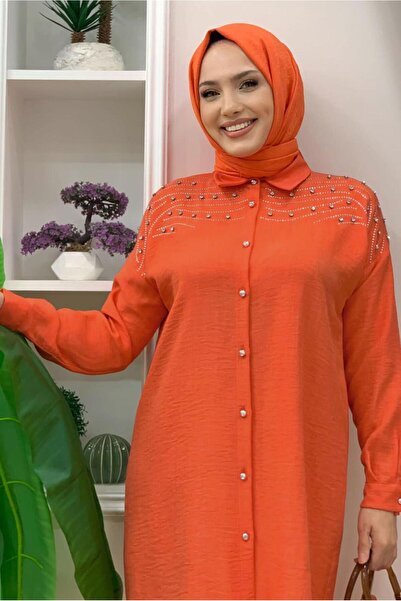 TRENDTESETTÜR Orange Stone Printed Women's Trousers Set - Buttoned, T 0348