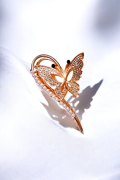 PETEK AKSESUAR Cataramă metalică cu perle cu piatră plină de fluture