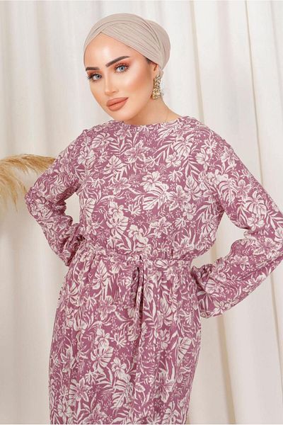 TRENDTESETTÜR Pink Rose Patterned - Belted Wrap Γυναικείο Φόρεμα T 1113