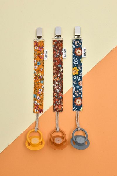 e&f Store Cotton Certified Pacifier Strap - Set of 3 - Autumn Floral Baby Chain