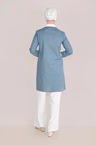 TRENDTESETTÜR Women's Blue (aqua) Cotton Embroidered Collar Tunic T 40596