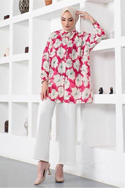 TRENDTESETTÜR WOMEN'S Fuchsia Patterned SHIRT TUNIC T 9888