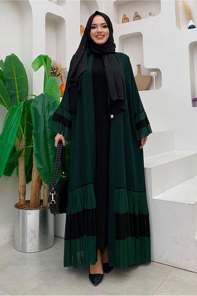TRENDTESETTÜR Abaya cu volan detaliat plisat verde (Smirald) pentru femei T 4547