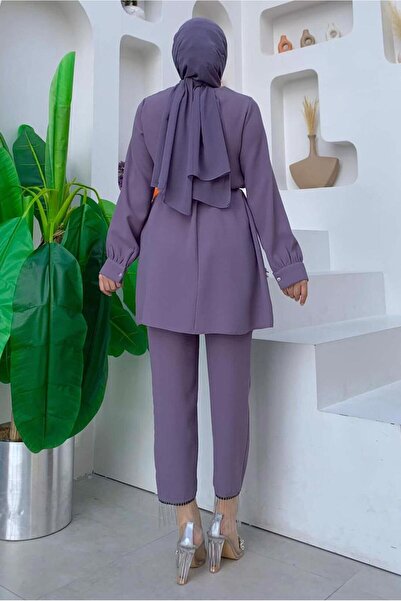 TRENDTESETTÜR Women's Purple (Lilac) Chain Detail Pants Suit t 4248