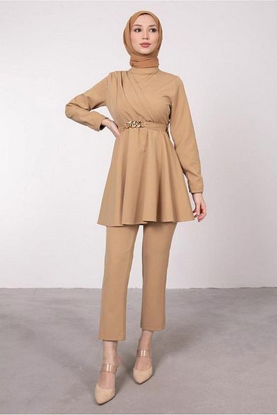 TRENDTESETTÜR CAMEL Καφέ Παντελόνι Drape - Ζώνη Σετ T 0685