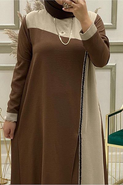 TRENDTESETTÜR Γυναικείο καφέ (CAMEL) παγιέτες με λεπτομέρεια δίχρωμο παντελόνι T 30003