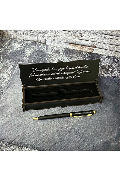 Sanat Hediyelik Öğretmenler Günü Özel Metal Tükenmez Kalem Ahşap Kutulu 24 Kasım / Öğretmen Hediyesi / İsimli