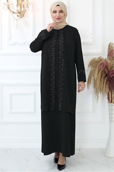 TRENDTESETTÜR Γυναικείο βραδινό φόρεμα με στάμπα μαύρη πέτρα - T 7721