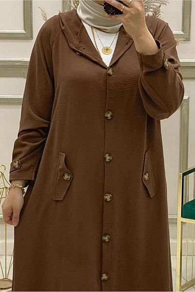 TRENDTESETTÜR WOMEN'S COFFEE HOODED BUTTONED CAP T 90345