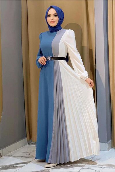 TRENDTESETTÜR Γυναικείο φόρεμα Navy Blue (NDIGO) Τρίχρωμο Πλισέ T 2263