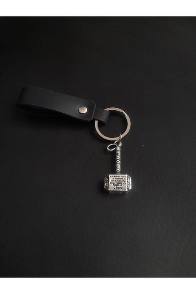 BSN Store Nordic Fashion Genuine Leather Keychain with Thor Hammer Figure