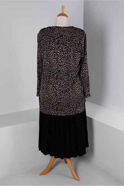 TRENDTESETTÜR WOMEN'S BLACK (BLACK-BEIGE) LEOPARD PATTERNED SKIRT SUIT T 20318-1
