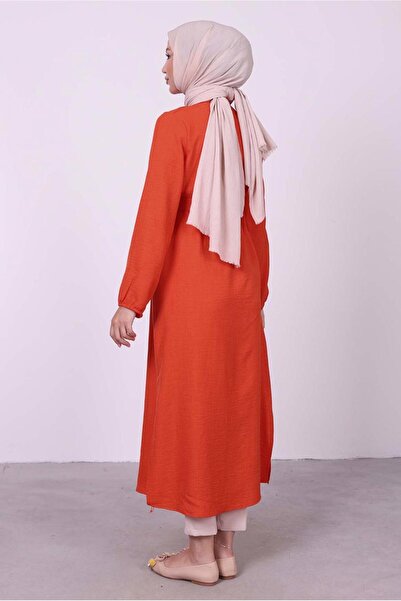 TRENDTESETTÜR Women's Orange (ORANGE) Side Slit Belted Long Tunic T 3395
