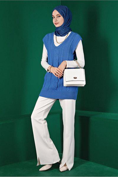 TRENDTESETTÜR WOMEN BLUE (NAIL BLUE) KNITSUETER T 43122