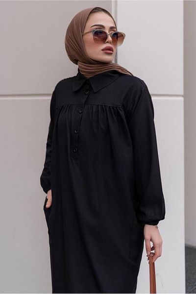 TRENDTESETTÜR Black Long Tunic with Slit Detail and Pocket, T 2228