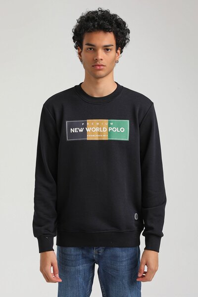 NEW WORLD POLO Crew Neck Navy Blue Slim Fit Sweatshirt 23FWM60155