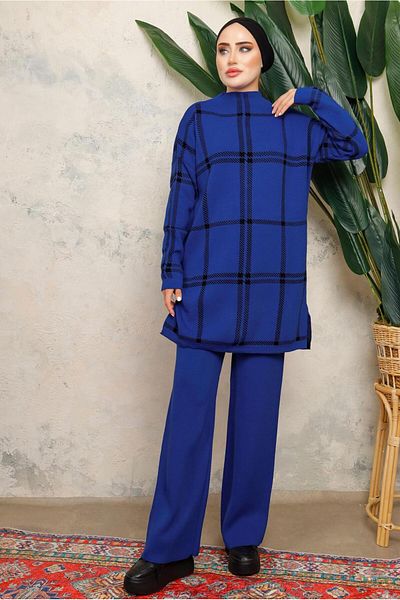 TRENDTESETTÜR Γυναικείο Navy Blue (SAKS) Πλεκτό Σετ με Παντελόνι T 5308