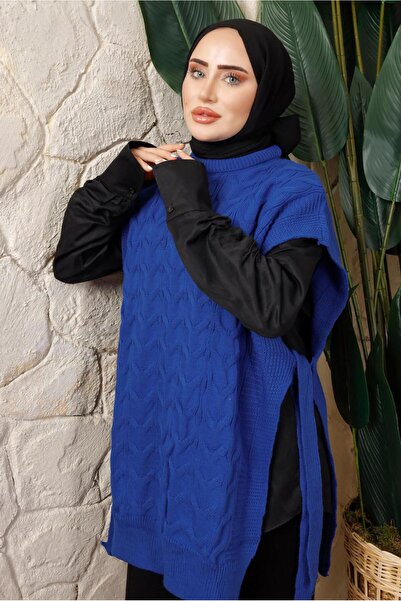 TRENDTESETTÜR ΓΥΝΑΙΚΕΙΟ ΣΚΟΥΡΟ ΜΠΛΕ (SAKS) ΑΜΑΝΙΚΟ ΜΕ ΛΑΒΕΣ ΠΛΕΚΤΟ ΠΟΝΤΣΟ T 4508