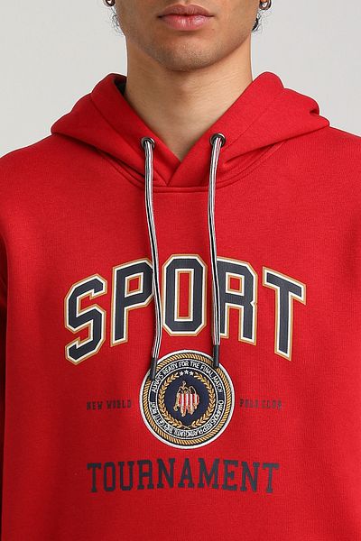 NEW WORLD POLO Hooded Red Slim Fit Hoodie 23Fwm64052