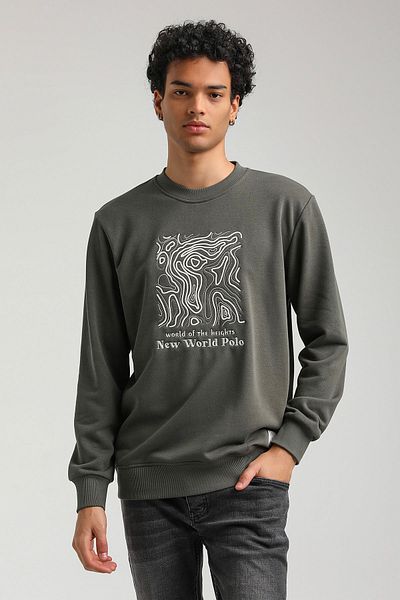 NEW WORLD POLO Crew Neck Khaki Slim Fit Sweatshirt 23FWM60153