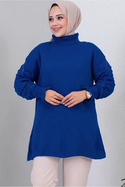 TRENDTESETTÜR WOMEN'S NAVY BLUE (SAX) Ruffle Detailed Knitwear SWEATER T 8003