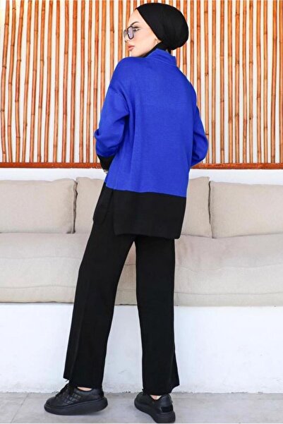 TRENDTESETTÜR Women's Navy Blue (SAKS) Trousers Knitwear Set T 10032