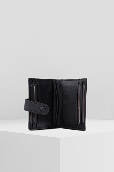 WATCHOFROYAL PATTERNED BLACK CARD HOLDER 8 PIECES CARD COMPARTMENT SNAP LOCK SYSTEMED DESIGN WALLET MONTI