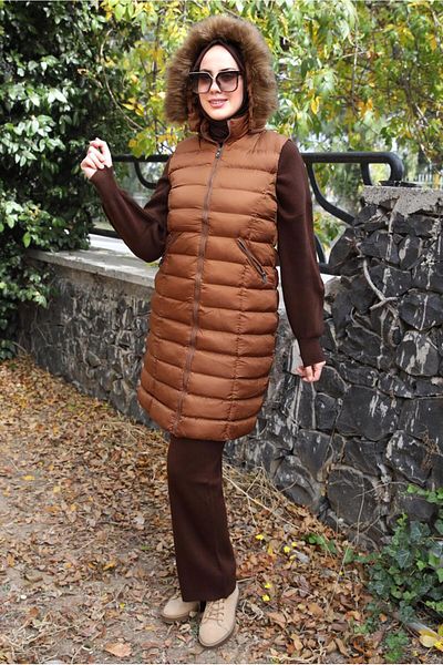 TRENDTESETTÜR Tan Hooded Puffer Vest - Women's T 4747