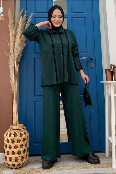 TRENDTESETTÜR WOMEN'S GREEN (ZEMRUT) TRICOT PANT SUIT T 50332