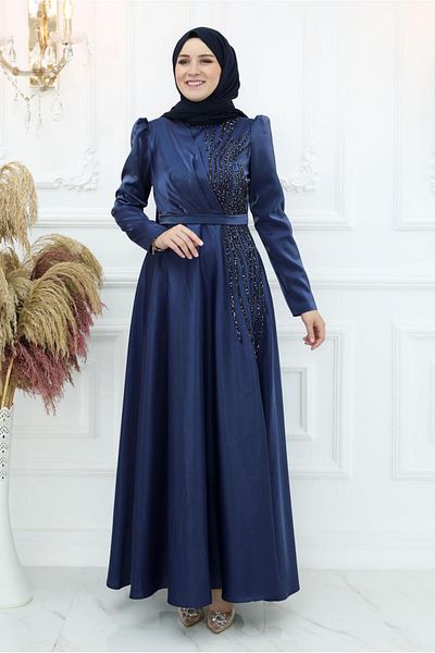 TRENDTESETTÜR ROCHIE DE SEARA DE DAMA, ALBASTRU MARINE, DETALIAT PIATRA T 8553