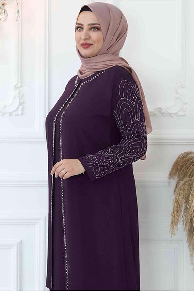 TRENDTESETTÜR Rochie de seară de damă cu mâneci și guler brodate cu piatră T 4621