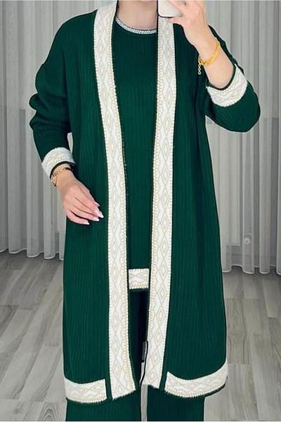TRENDTESETTÜR Γυναικείο Πράσινο (EMIRAL) Πλεκτό Κοστούμι Τριπλό Παντελόνι T 1588