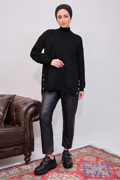TRENDTESETTÜR WOMEN'S BLACK KNITWEAR TUNIC T 4808