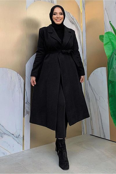 TRENDTESETTÜR PALTON DE FEMEIE NEGRĂ CU BRÂNZĂ T 9157