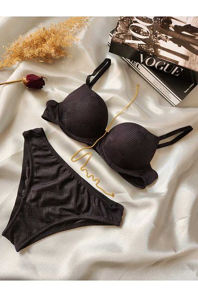BY GUZEL Basic Knit Patterned Light Support Bra Set