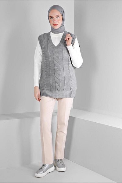 TRENDTESETTÜR WOMEN'S GRAY (GREY MELANGE) KNITSUETER T 43122
