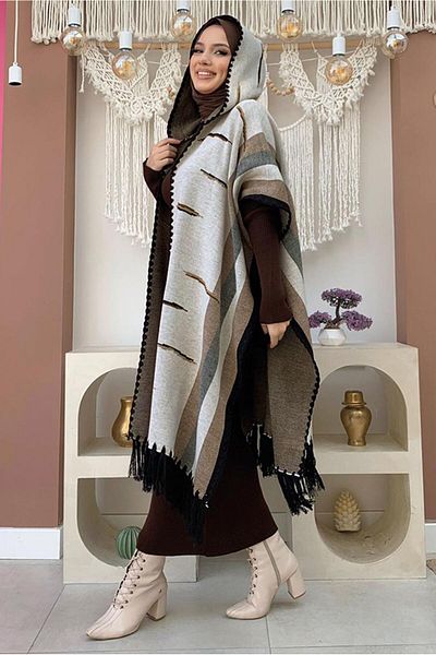 TRENDTESETTÜR ΓΥΝΑΙΚΕΙΑ ΜΠΕΖ (ΠΕΤΡΑ) ΚΟΥΚΟΥΛΑ ΠΛΕΚΤΗ PONCHO T 6061