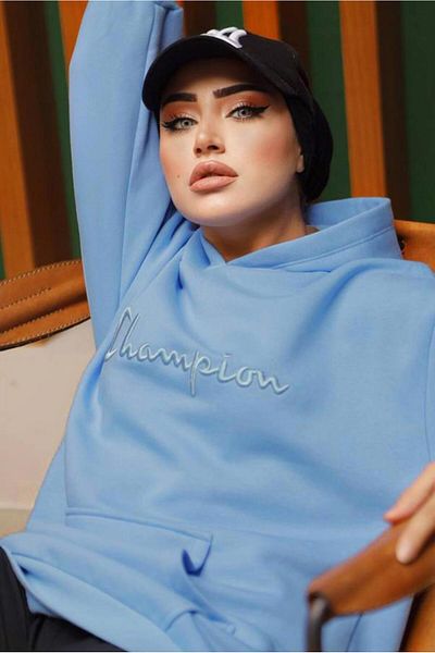 TRENDTESETTÜR PULOVER DE FEMEIE ALBASTRU CU GLUGĂ T 4797
