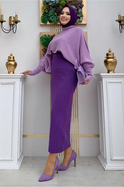 TRENDTESETTÜR WOMEN'S PURPLE (LILA) BAT SLEEVE KNIT Pullover T 8136