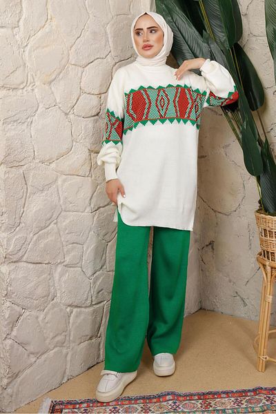 TRENDTESETTÜR ΓΥΝΑΙΚΕΙΟ ΠΡΑΣΙΝΟ (BENETTON) ΠΛΕΚΤΟ ΣΕΤ ΜΕ ΣΧΕΔΙΟ ΛΑΣΤΙΧΟ ΠΑΝΤΕΛΟΝΙ Τ 9308