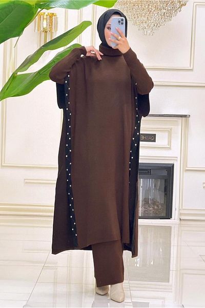 TRENDTESETTÜR بدلة ثلاثية بنطلون قهوة نسائي T 64421