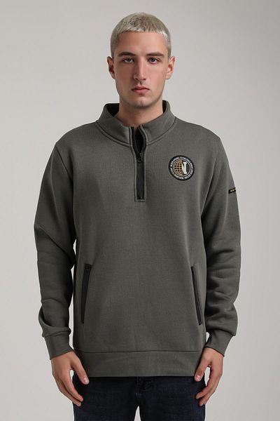 NEW WORLD POLO Stand Collar Khaki Slim Fit Full-Zip Sweatshirt 24Fwm64083