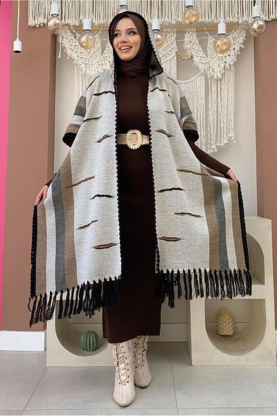 TRENDTESETTÜR ΓΥΝΑΙΚΕΙΑ ΜΠΕΖ (ΠΕΤΡΑ) ΚΟΥΚΟΥΛΑ ΠΛΕΚΤΗ PONCHO T 6061