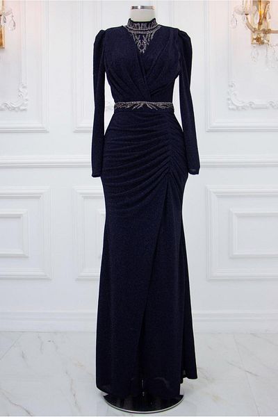 TRENDTESETTÜR ROCHIE DE SEARĂ DE DAMA ALBASTRU ÎNTEZAT CU PIATRĂ T 1753