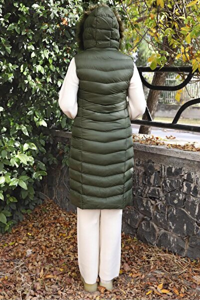 TRENDTESETTÜR Women's Khaki Hooded Inflatable Vest T 2020-1