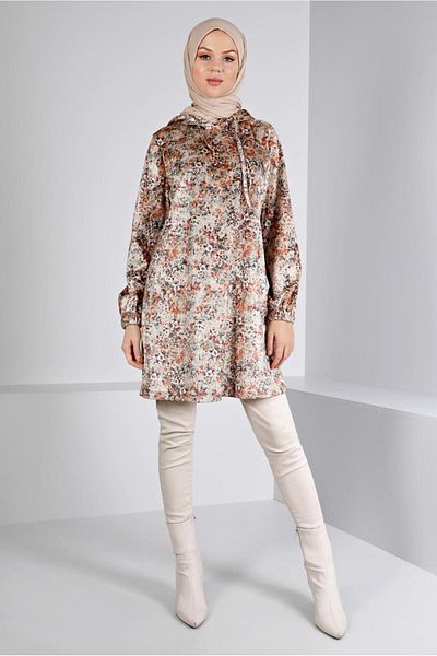 TRENDTESETTÜR WOMEN BEIGE (STONE) PATTERNED VELVET TUNIC T 43392