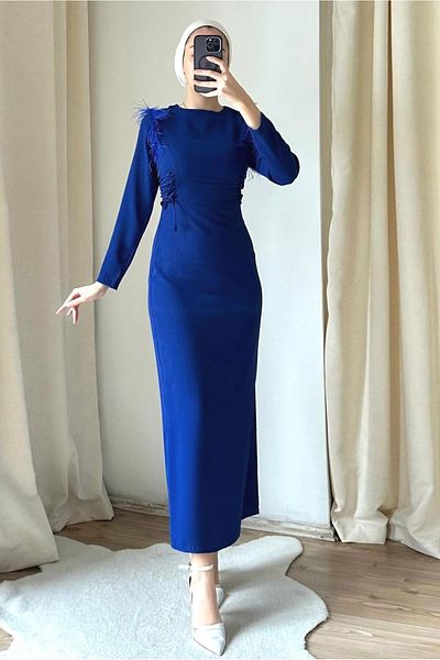 TRENDTESETTÜR Γυναικείο φόρεμα Navy Blue (INDIGO) με λεπτομέρεια με πούπουλα T 5795