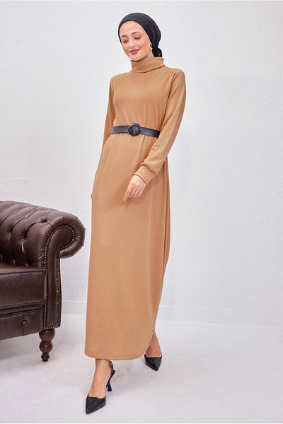 TRENDTESETTÜR Γυναικείο φόρεμα με ζώνη σε καφέ χρώμα - T 0135