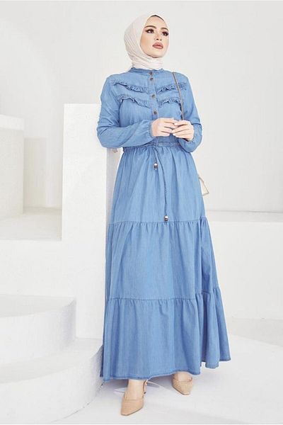TRENDTESETTÜR ΓΥΝΑΙΚΕΙΟ ΜΠΛΕ RUFFLE ΛΕΠΤΟΜΕΡΗΣ ΜΕΣΗ ΚΟΡΙΤΣΙΤΙΚΟ Τζιν ΦΟΡΕΜΑ Τ 7176
